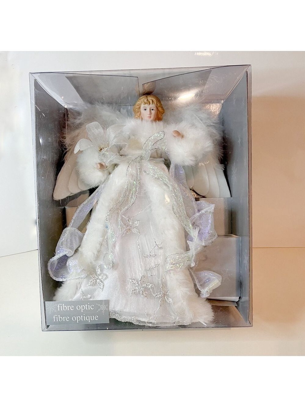 12" Shimmering White and Silver LED Light Fiber Optic Angel  Tree Topper